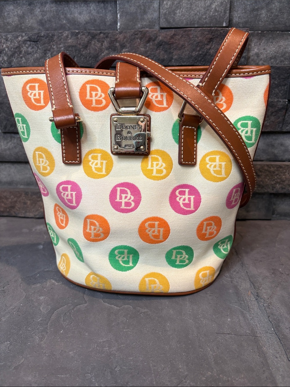Dooney & Bourke Multicolor Polka Dot Bucket Bag